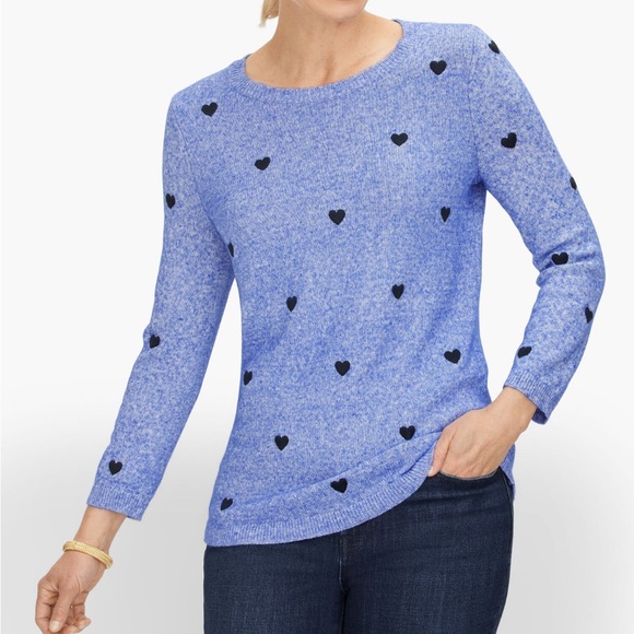 Talbots Blue and Black Hearts Crewneck Sweater - Picture 1 of 8